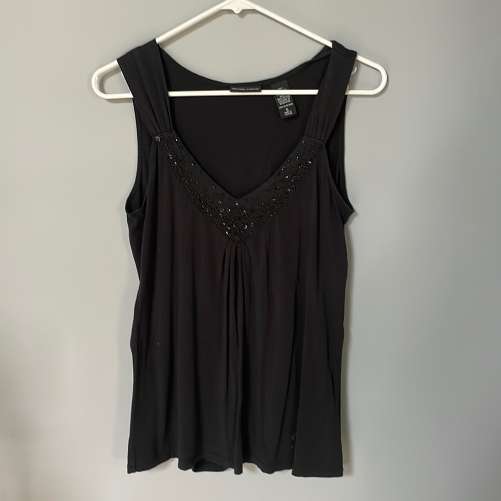 New York and Company Womens Small Stretch Black Tank with Beads